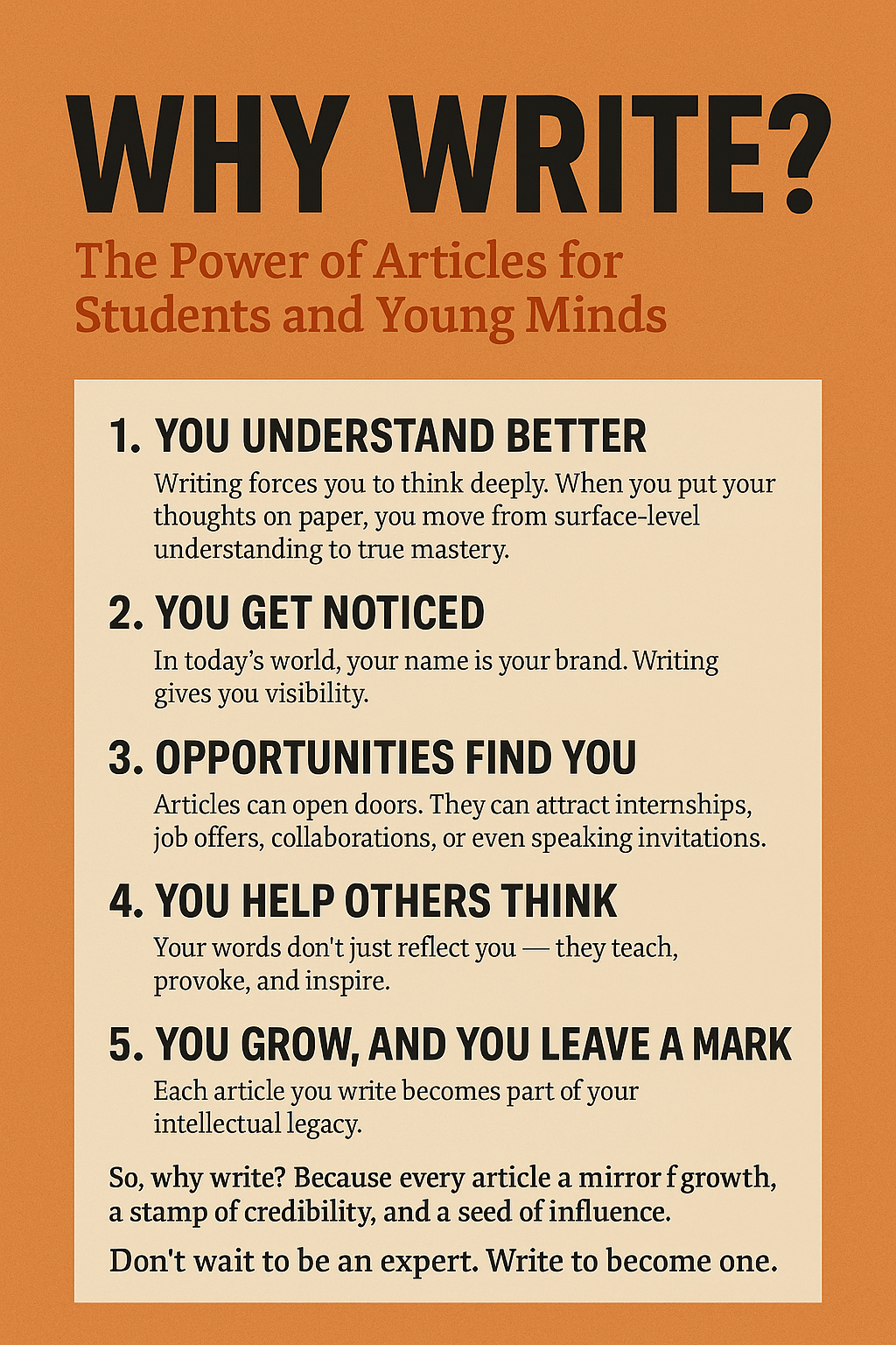 Why Write? The Power of writing for Students and Young Minds
